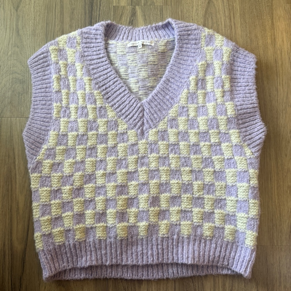 English Factory Checkered Lavender and Cream Sweater Vest Size Medium